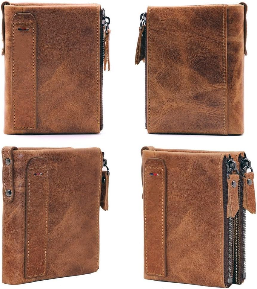 Men RFID Blocking Bifold Wallets Soft Genuine Leather, mens wallet coin purse, high-capacity Billfold with 7 Credit Cards Holder, USD Euro pound Holder, Flip Up ID, Gift for men boy (Brown)3