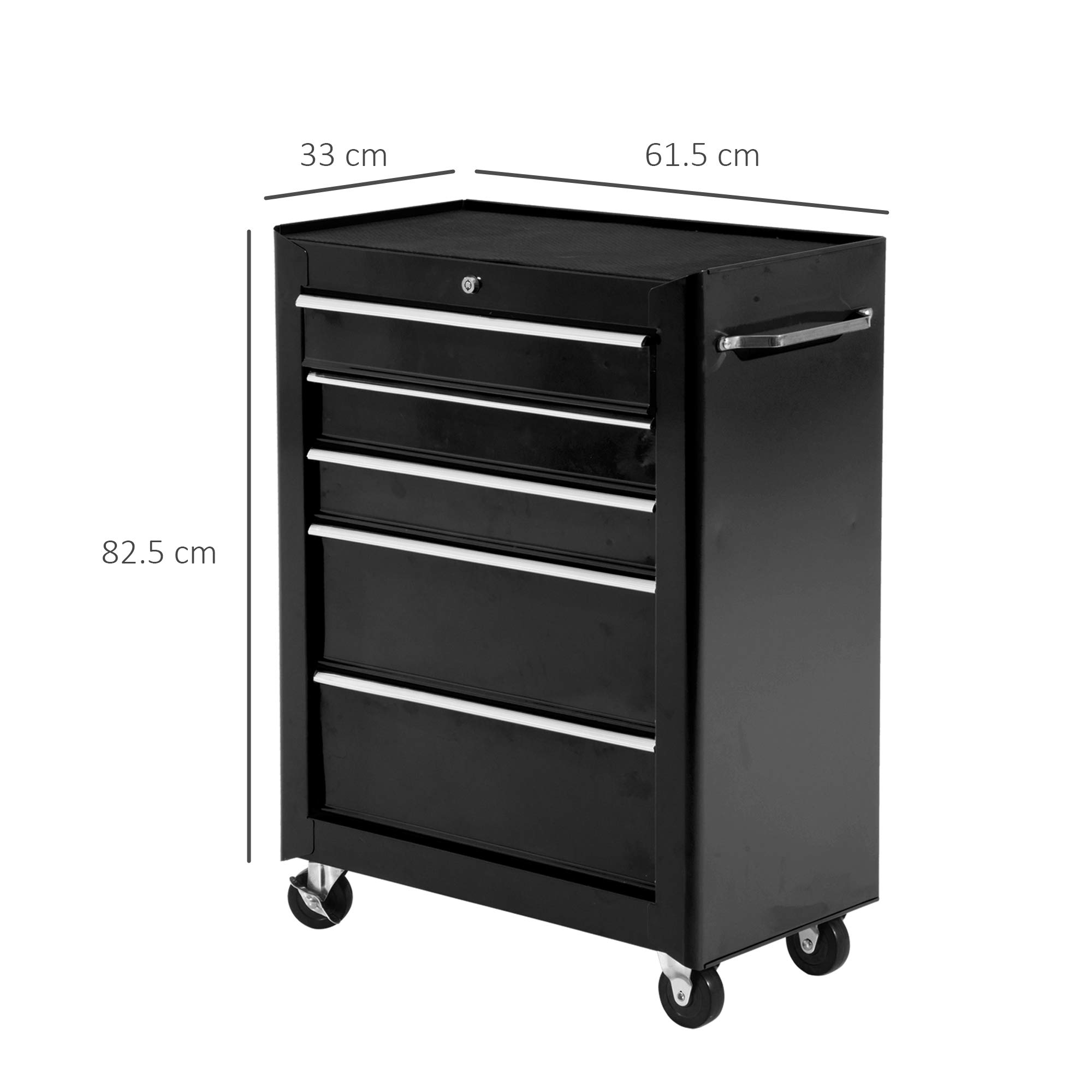 HOMCOM Carrello Porta Utensili con Cassettiera con Cassettiera Nero | Attrezzatura, 61.5x33x82.5cm