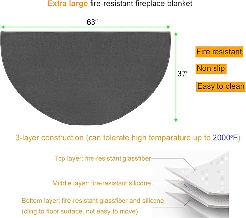 Miniatura 3 de Alfombra extra grande de 63 x 37 pulgadas para chimenea ignífuga, alfombra de fibra de vidrio ignífuga, resistente al fuego, almohadilla de