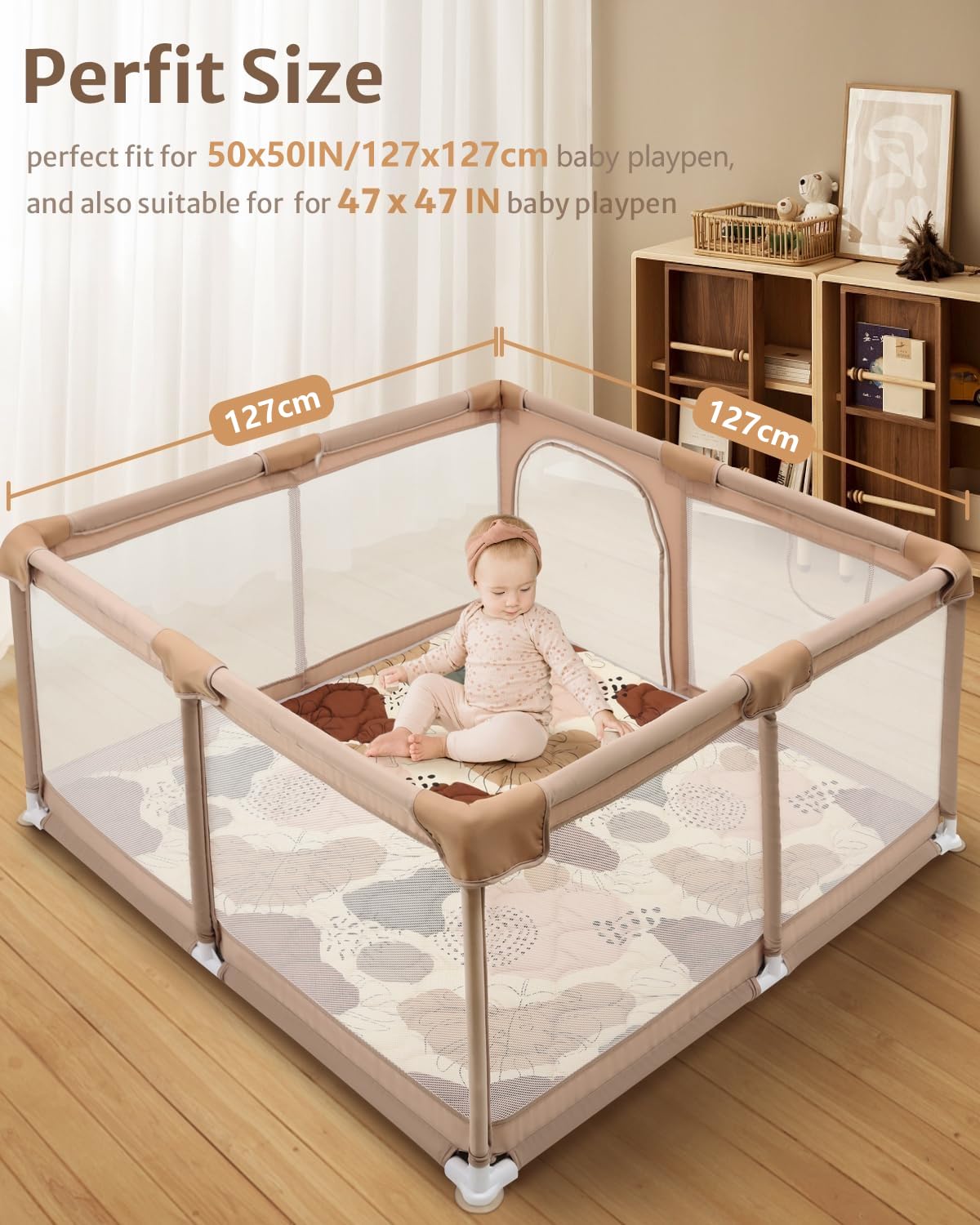 Lambluefly Baby Play Mats for Floor Baby Mats for Floor Play 127x127cm, Thickened Playmat for Babies Anti-slip Mat - Image 2