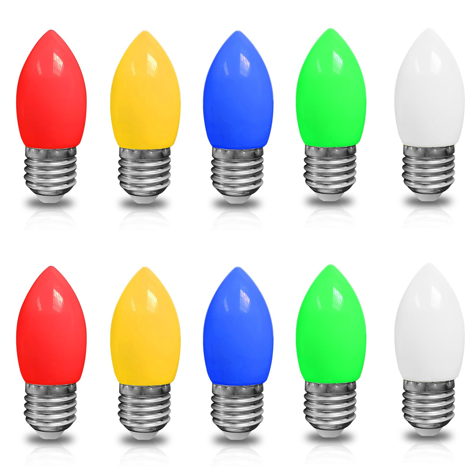 HUAMu E27 Coloured Light Bulbs 2W,SES Large Screw led Bulb,Mixed Color,Red,Yellow,Blue, Green,Warm White,for Fairy Lights,Party,Christmas Decoration,Pack of 10