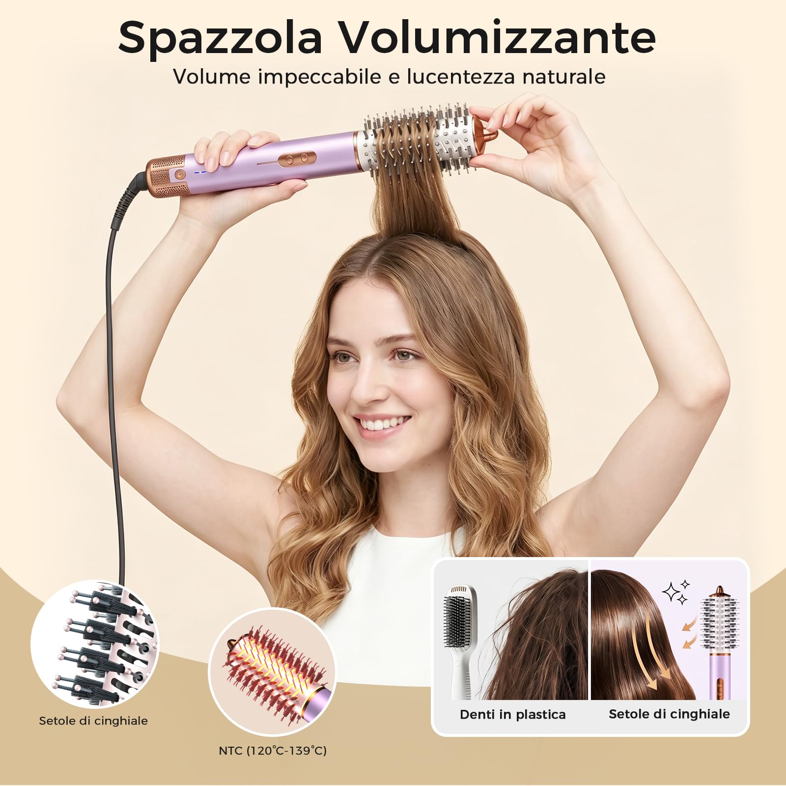 Cwexi Air Styler 7 in 1, Asciugacapelli Ionico, 2 Dimensioni Arricciacapelli Automatico, Spazzola Rotante Per Capelli e Lisciante, 1700W, 114.000 Giri/min, Custodia in Pelle, Set Regalo Viaggio