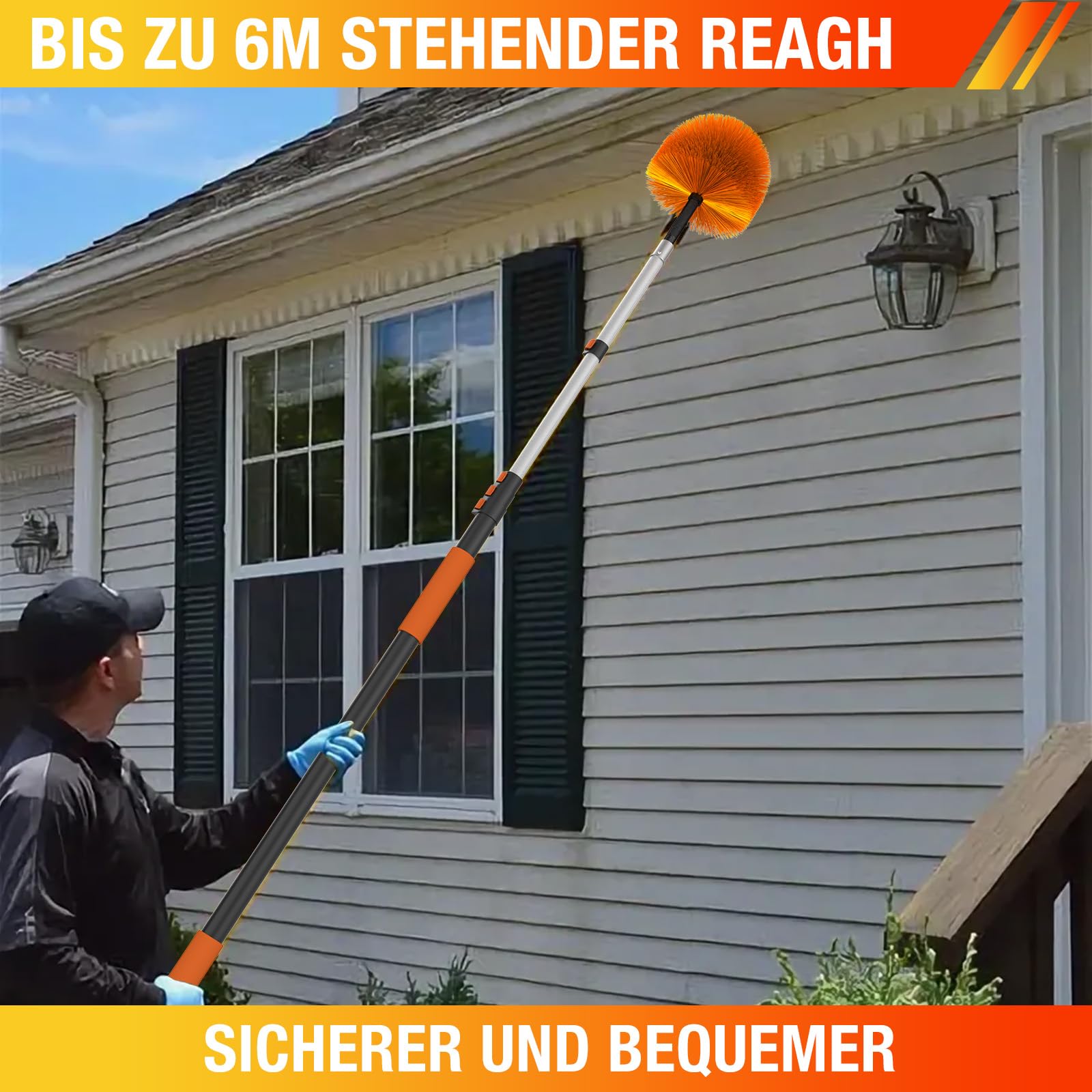 LAANPOLE 6m Staubwedel Teleskop Waschbar, Spinnenwebenentferner zum Reinigen, Spinnwebenbesen mit Teleskopstiel für Decken, Ecken, Spinnweben, für den Außen- und Innenbereich Geeignet