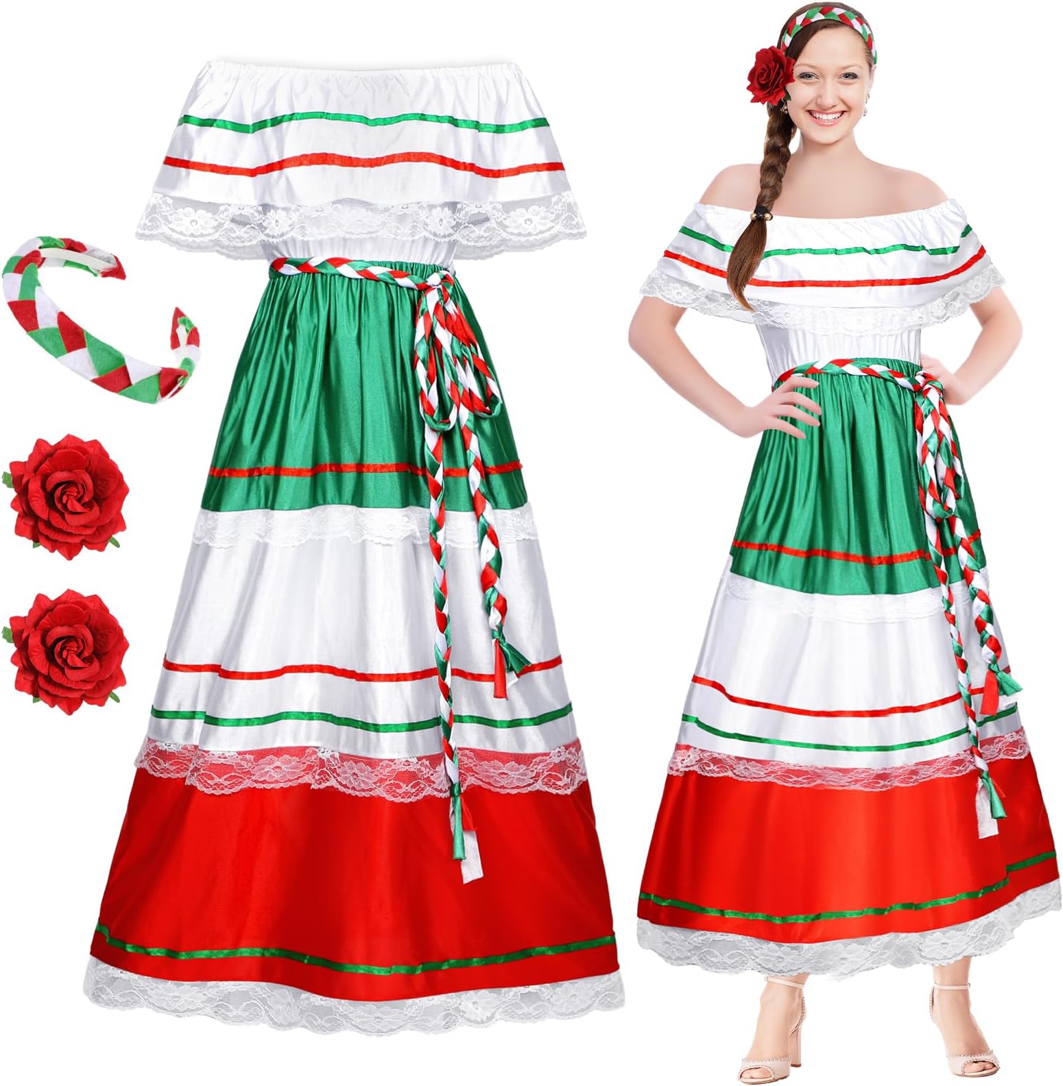 Riyiper 4 pcs Traditional Mexican Dress for Women, 2X-Large