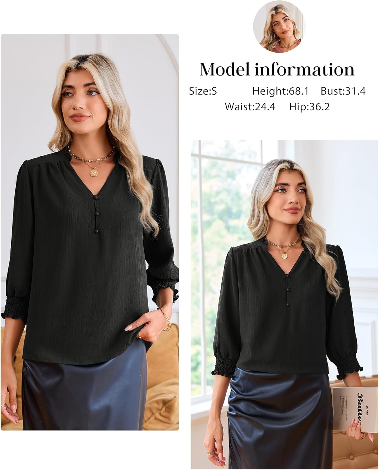 Blouses for Women Dressy Casual Long Sleeve Shirts V Neck Tunic Fall Trendy with Smocked Cuffs Business 2026 Outfits - Image 6