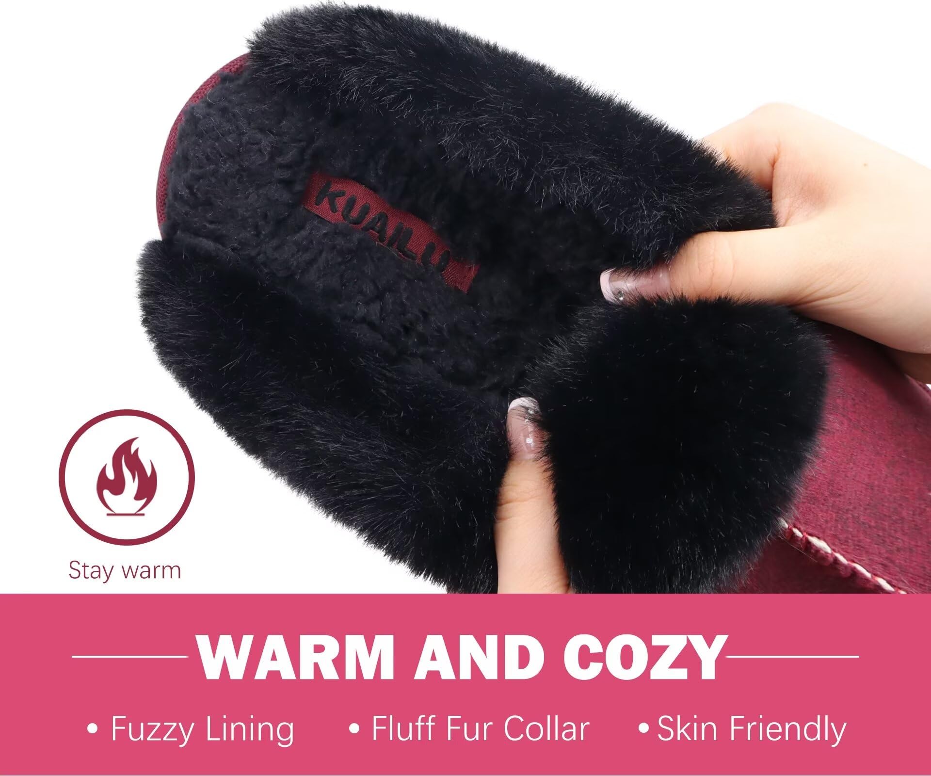 KuaiLu Pantofole Donna Invernali Pelose Pelle Chiuse Ciabatte Casa Calde Peluche Pelo Foderata Babbucce Comode Memory Foam Slippers Antiscivolo Suola Scarpe Nero 36