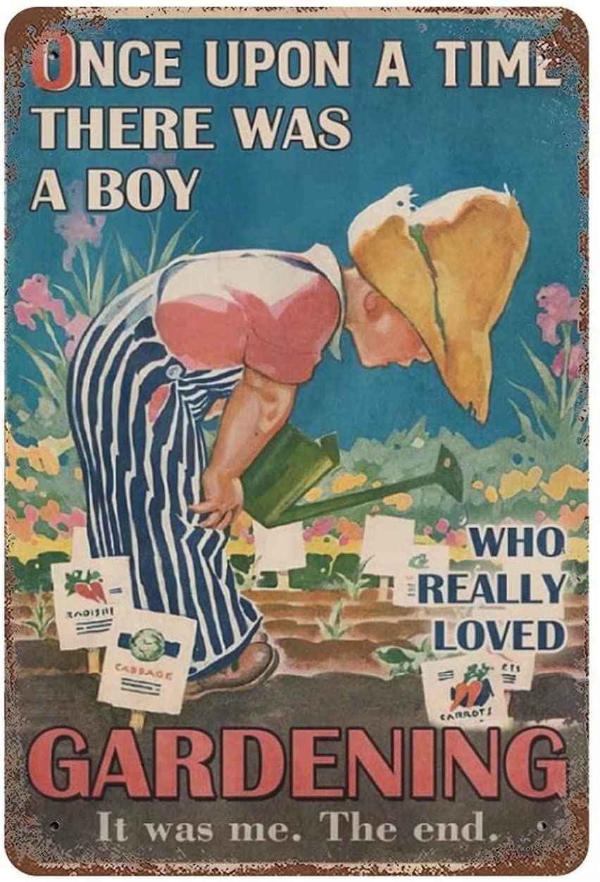 Funny Gardening Boy Metal Novelty Sign Aluminum Sign,Painting Tin Sign Vintage Wall Decor for Cafe Bar Pub Home Beer Decoration Retro Vintage Sign 12x16 Inch