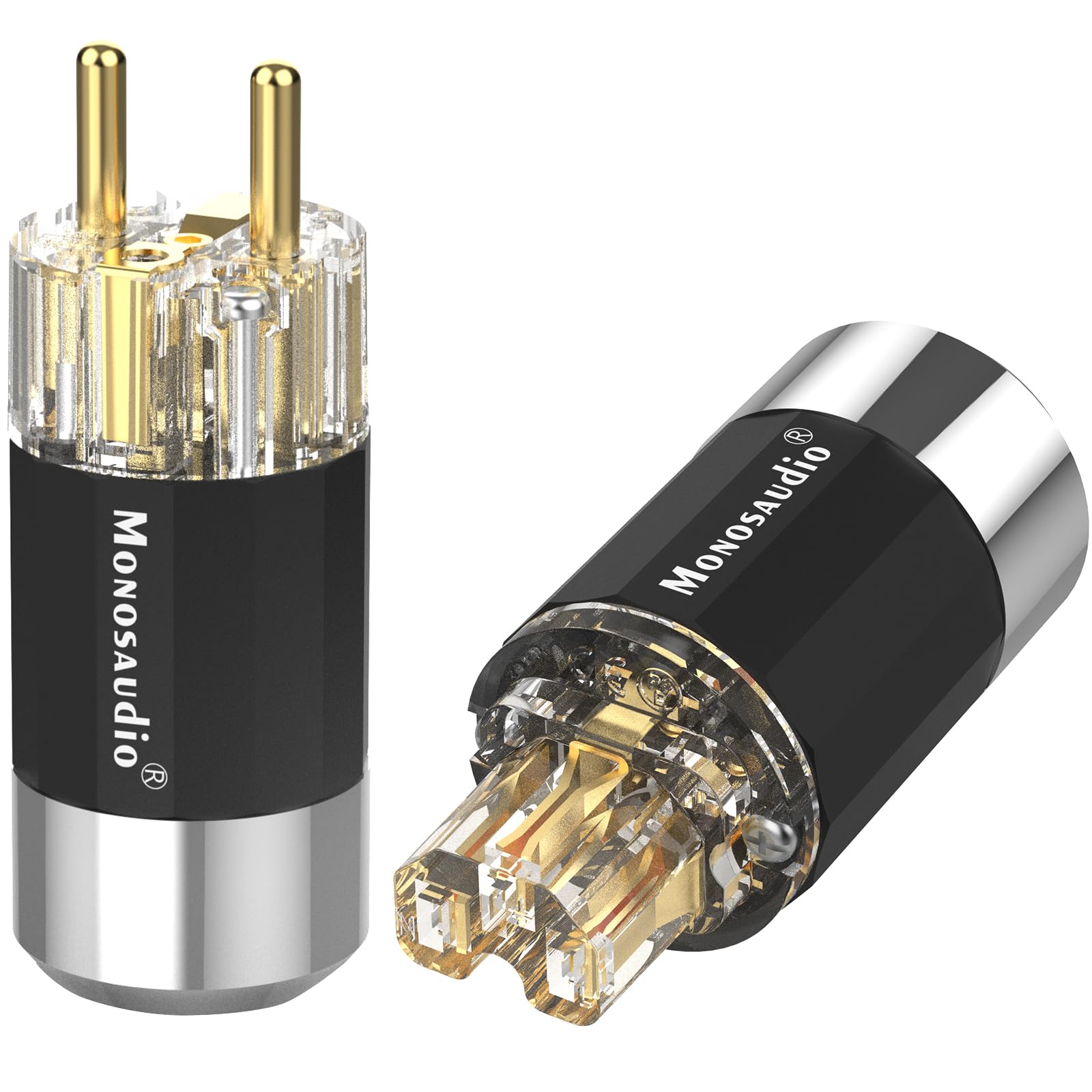 Monosaudio Par de conectores Schuko HiFi y conector IEC C15 de gama alta, conector hembra de 16 A, 250 V, conector de audio chapado en oro E109G/F109G