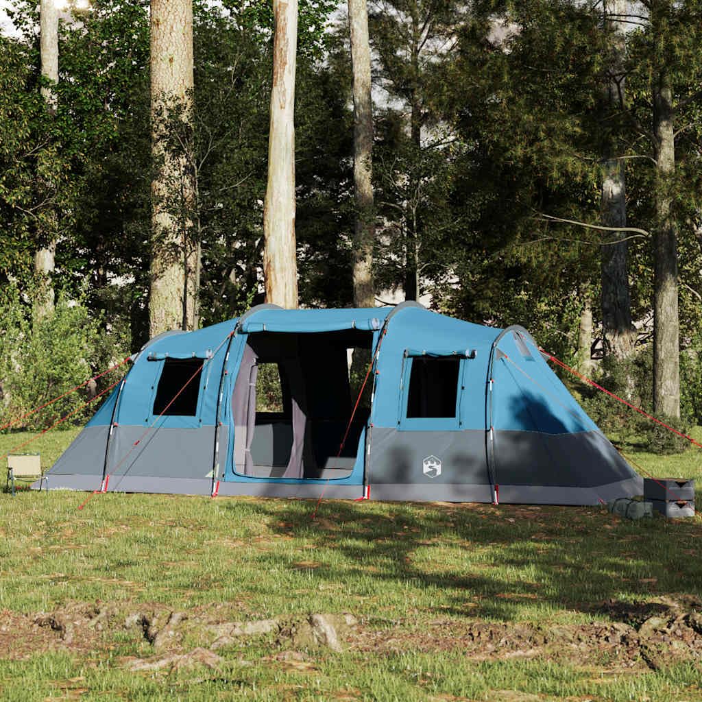 Tunel Family Tent, 6-osobowy, niebieski, wodoodporny, poliester 185T, powlekany poliuretanem, 564 x 240 x 205 cm, lekki, przenośny namiot kempingowy z 2 kabinami do spania