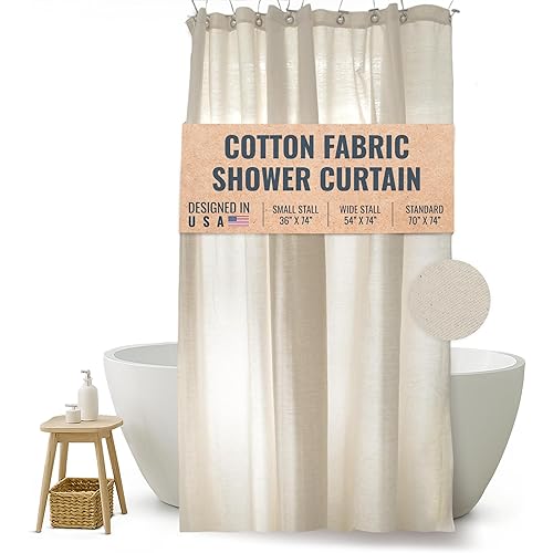 FABRIC SHOWER CURTAIN LINER - Standard Bathtub Size - A Stylish Quality Bathroom Drape - Earth Friendly, Non-Toxic + Odor-Free Cotton Liner - Light-Weight Washable Natural Shower Curtain - 70x74 NC