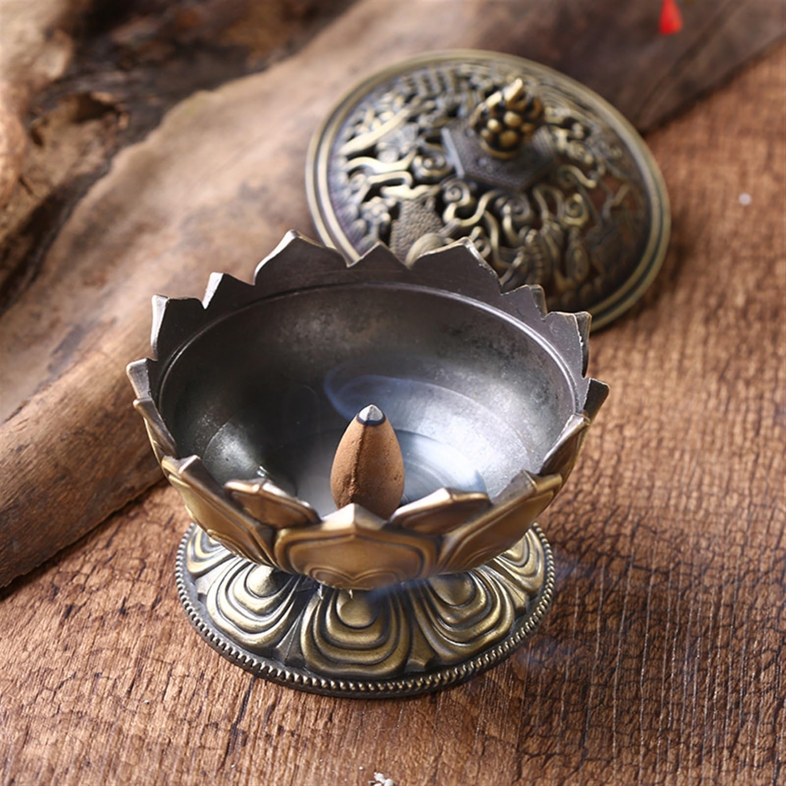Clásico Quemador de Incienso de Flor de Loto, Soporte de Buda Budista, Mini incensario de sándalo de latón, artesanía de Metal, decoración del hogar Decoración(Gold)