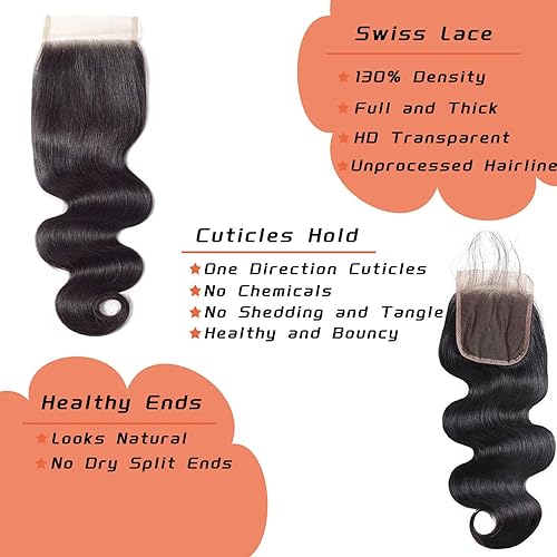 Miniatura 3 de Cierre de encaje transparente de 5 x 5 pulgadas, color negro natural, cabello humano ondulado, parte libre HD, encaje suizo invisible previamente