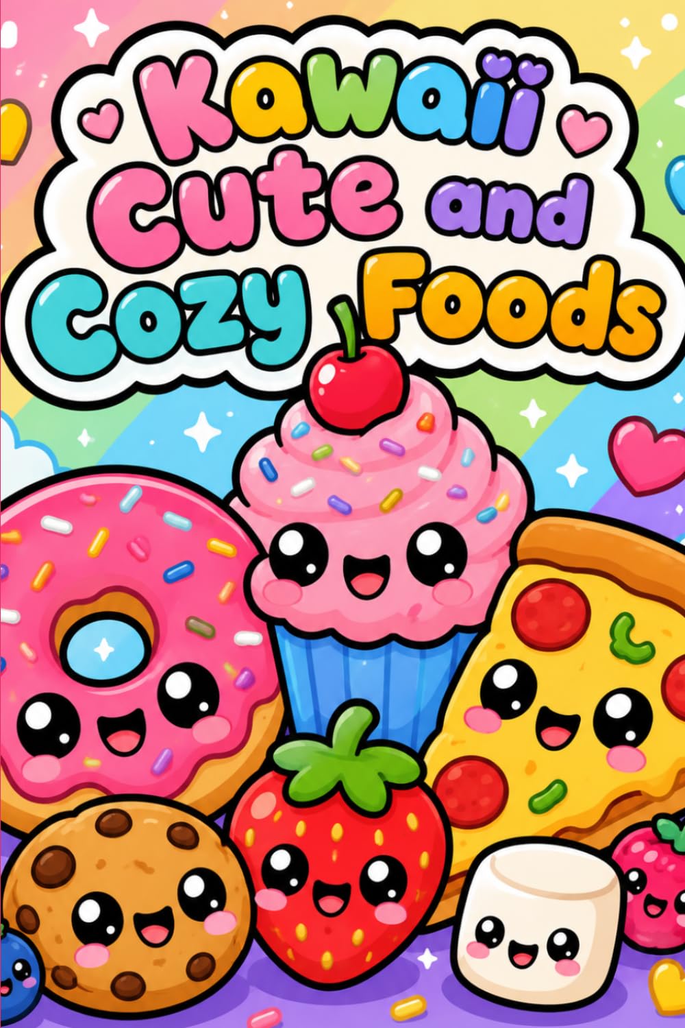 Kawaii Cute and Cozy Foods: Jumbo Bold and Easy Coloring Book for Kids, Toddlers, and Adults - Cute Kawaii Food, Sweet Treats, and Cozy Desserts to Color with Thick Lines