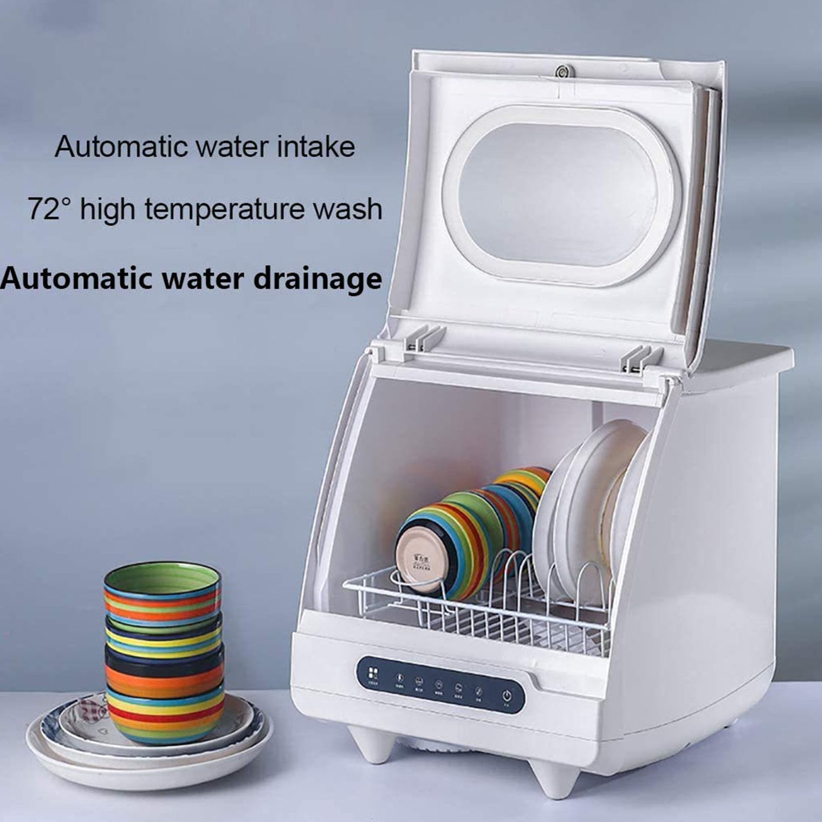 Lavavajillas Totalmente Automático, Lavavajillas De Sobremesa Portátil Totalmente Automático, Mini Lavavajillas Con 5 Programas Con Inicio Retardado - Con Interior De Acero Inoxidable Y 6 Estantes