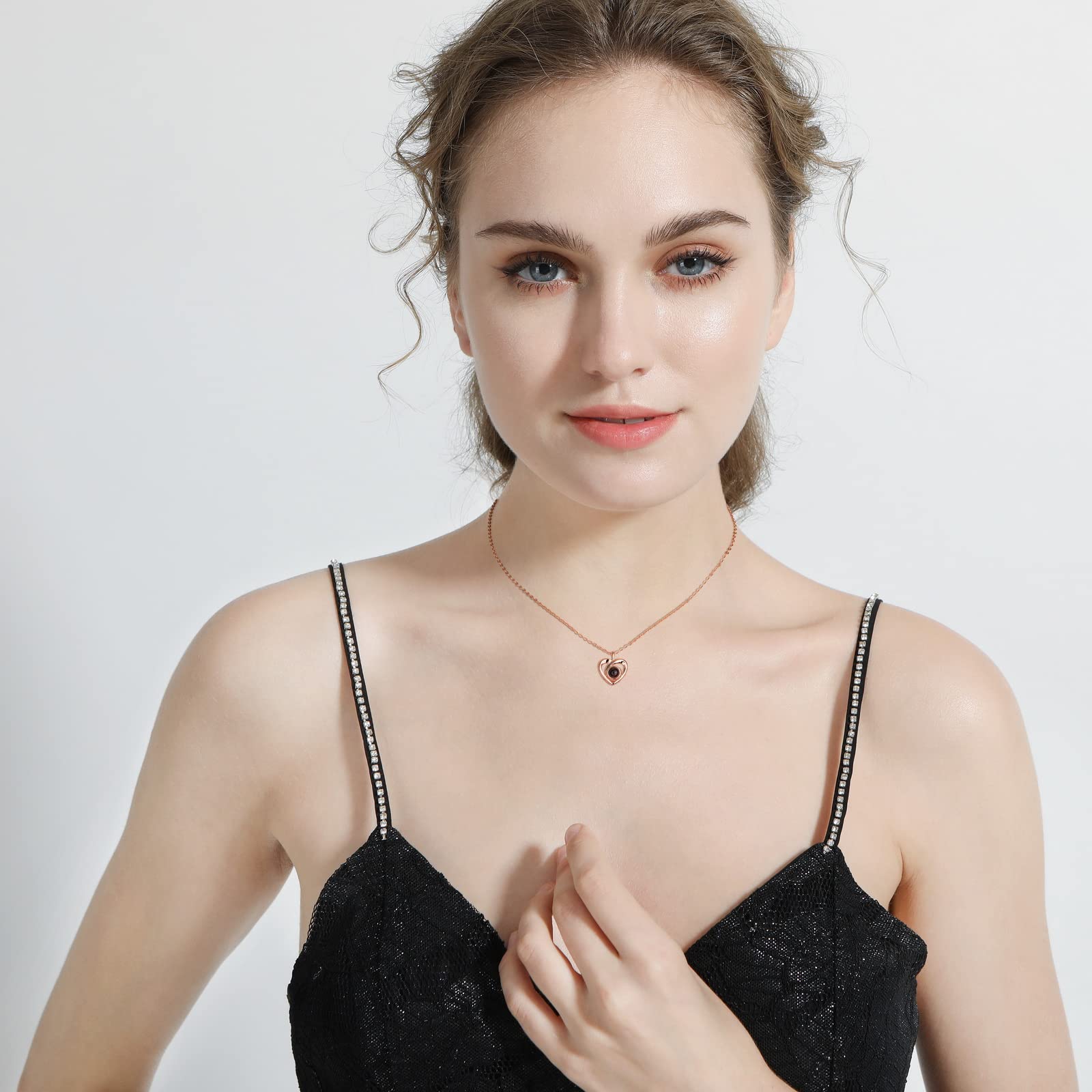 INBLUE Personalisierte Projektion Bild Anhänger 925 Sterling Silber Halskette Herzförmiger Anhänger Geburtstag Jubiläumsgeschenke für Sie/Frauen/Freundin/Mutter Schmuck