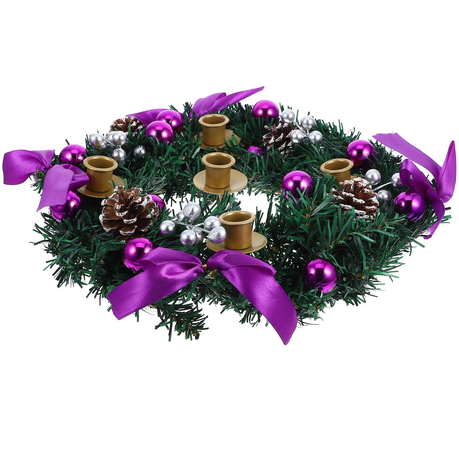 Portavelas Navideño de Adviento con de Piñas y Bayas Rojas, Diseño Elegante en PVC y Hierro, Resistente y Seguro para Decoración de Hogar y Ambiente Festivo