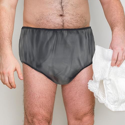 Vista 16 de 9 piezas de pantalones de plástico impermeables para incontinencia, a prueba de fugas, ropa interior para adultos (L, negro)