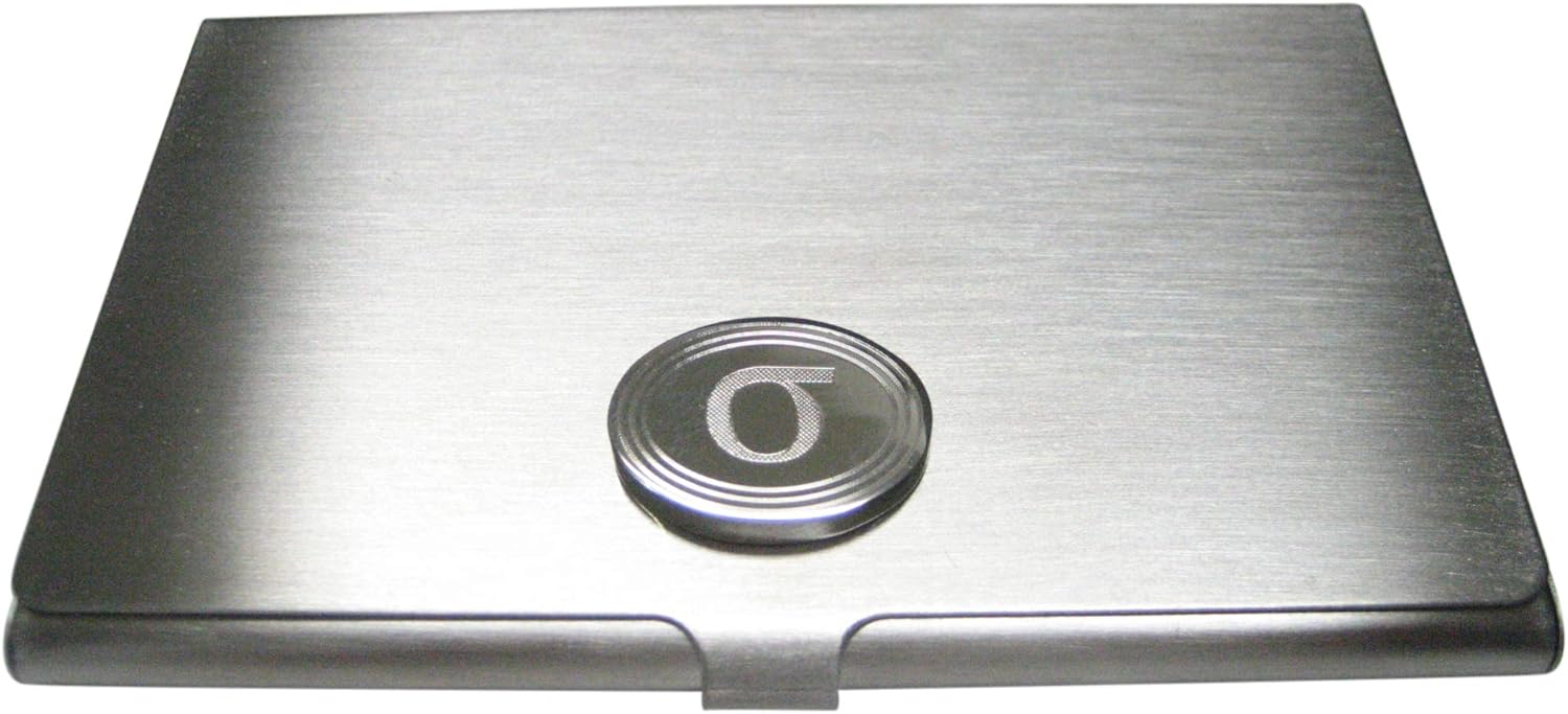 Silver Toned Etched Oval Greek Lowercase Letter Sigma Business Card Holder