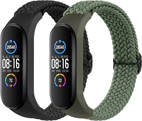 Paquete de 2 correas de nailon para Xiaomi Mi Band 76543, correas de repuesto de nailon trenzado suave para Xiaomi Mi Band 76543 Fitness Tracker