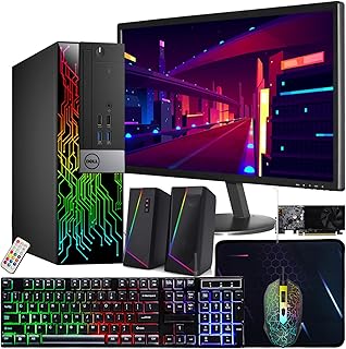Dell OptiPlex 5060 SFF RGB Computer PC, Intel Core i5-8500, RX 550 4GB GDDR5, 32GB RAM, 512GB NVMe, 1TB HDD, 22 Inch HDMI Monitor, Gaming Speakers, WiFi, Bluetooth, Windows 11 Pro (Renewed)
