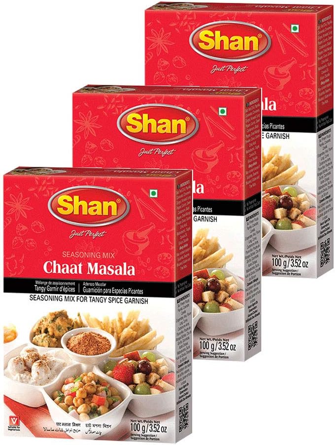 Shan - Chaat Masala Seasoning Mix (100g) - Spice Packets for Tangy and Spicy Garnish (Pack of 3)