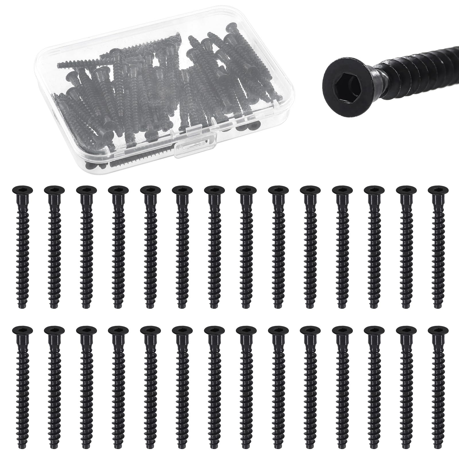 Glarks 50pcs M5 x 50mm Black Confirmat Screws Kit, Carbon Steel Hex Socket Drive Self-Tapping Screw, Hex Socket Furniture Screws for Cabinet, Chairs, Furniture Connecting
