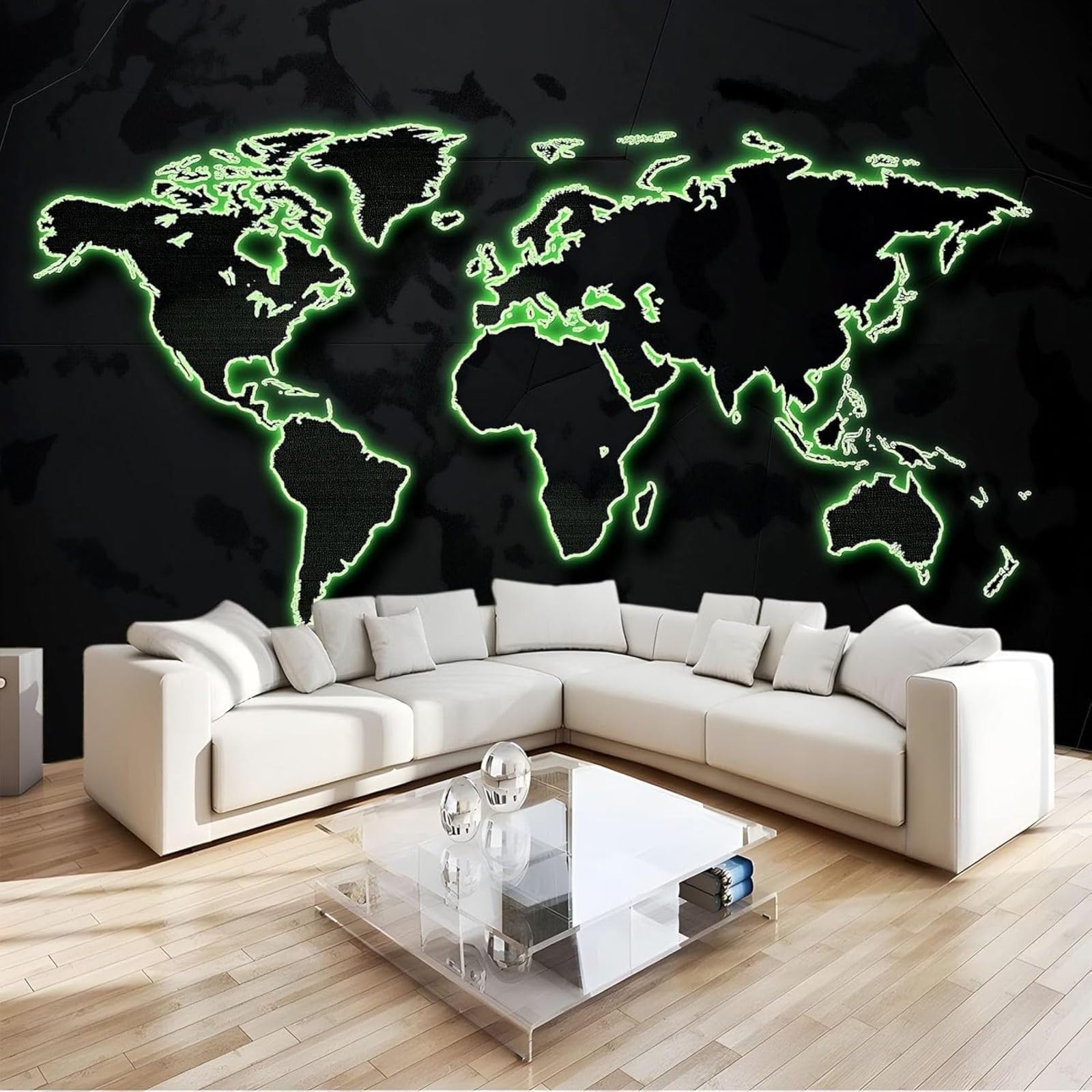 hgjdjhnf Photo Wallpaper Luminous World map Wallpaper Non-Woven Wallpaper wall Mural Modern wall Bedroom Living Room wall Wallpaper, Black, 350cm x 256cm Stickers - Frameless Painting - Poster