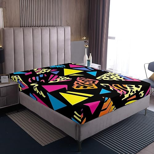Miniatura 7 de Erosebridal Sábana bajera ajustable de los años 80, juego de sábanas geométricas de los años 80 y 90, decoración de Memphis, 80 estilos para