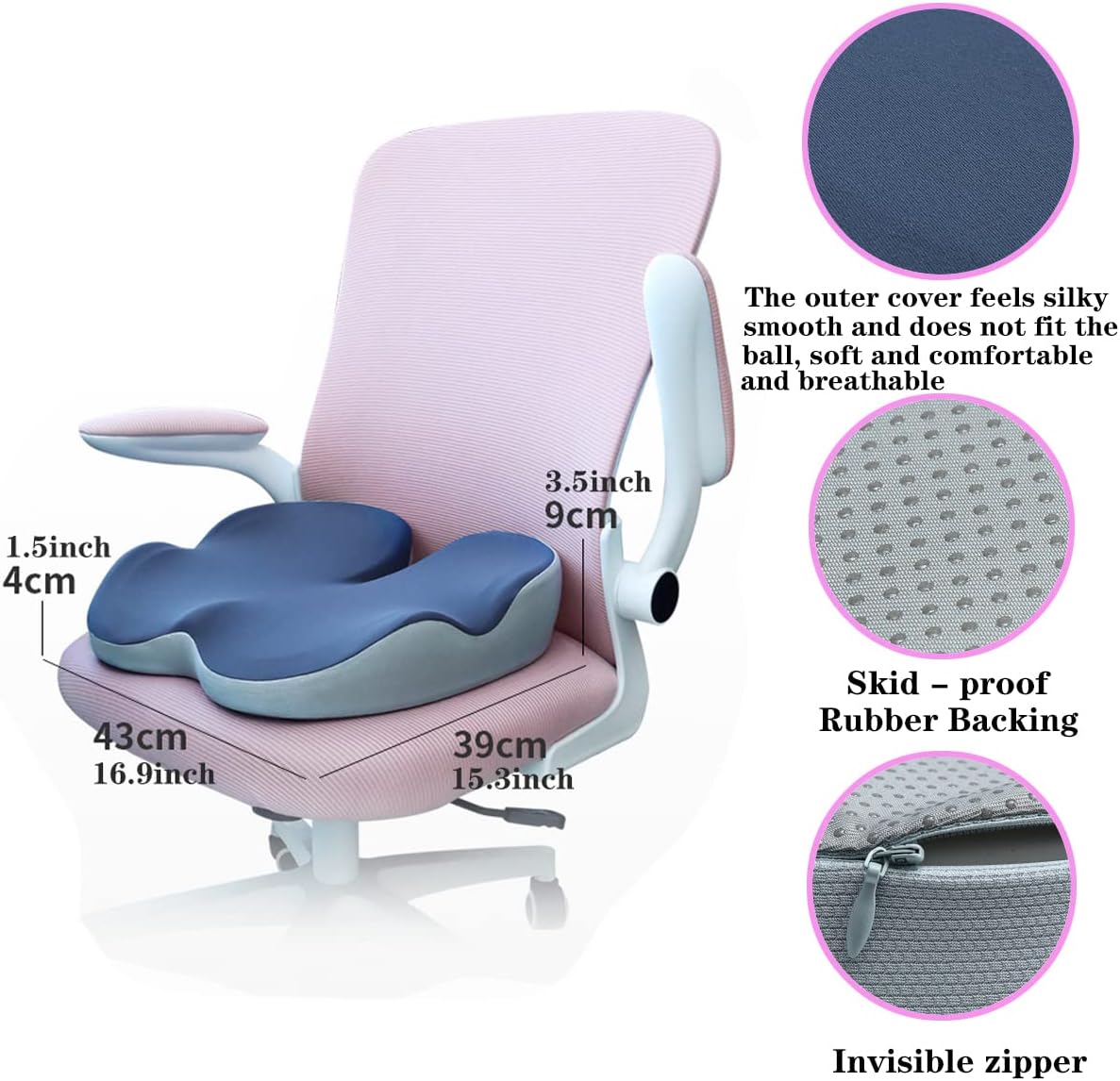 Adult Comfortable Seat Cushion, Non-Slip Orthopedic Office Chair Cushions & Memory Foam Coccyx Cushion Back Pain Relief for Most Office Chairs and Car Seat Driver.,Blue
