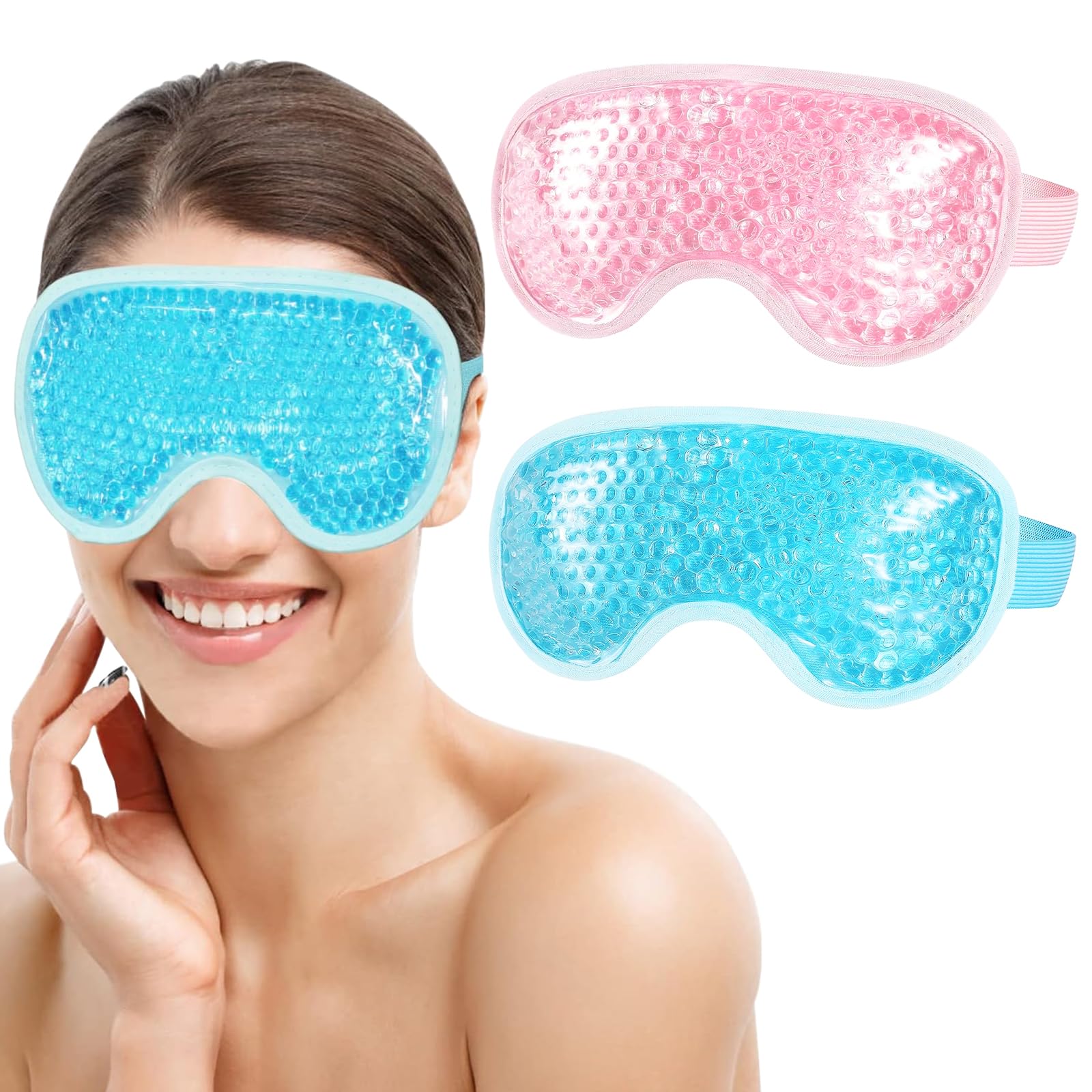 PIWOSGOL Antifaz Gel Frío Ojos, 2 Unidades Máscara de Ojos Refrescante de Gel, Reutilizable Mascarilla Refrescante para los Ojos, Fría o Caliente, para Ojos Hinchados,Migrañas,Ojeras