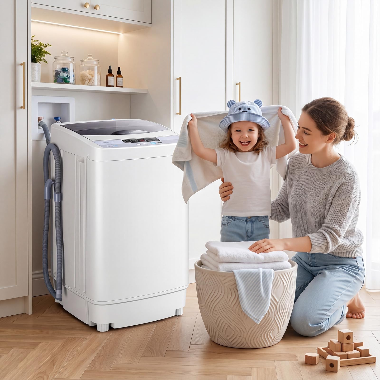 GYMAX Vollautomatische Waschmaschine 4,5 kg, Toplader Waschvollautomat mit Pumpe, Schleuder & 10 Programmen, mini Waschmaschine Vollautomat für Wohnung, Apartment & Wohnmobile