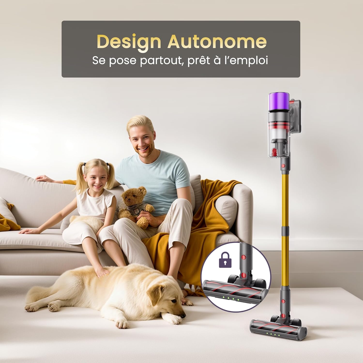 X7 Aspirateur Balai sans Fil 55Kpa/600W/80Min - Puissant avec Écran Intelligent, Brosse Anti-Emmêlement et Recharge Murale - Idéal pour Tapis, Poils Animaux, Sols Durs et Voiture - Vue détaillée du moteur et des accessoires — vue 7