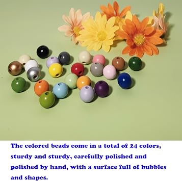 240PCS 16mm 24 Color Natual Wooden Colorful Round Beads for Craft