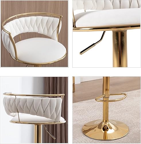 Miniatura 5 de DUOMAY Juego de 3 taburetes de bar giratorios modernos, de terciopelo de altura ajustable, respaldo bajo, isla de cocina, silla de bar con base