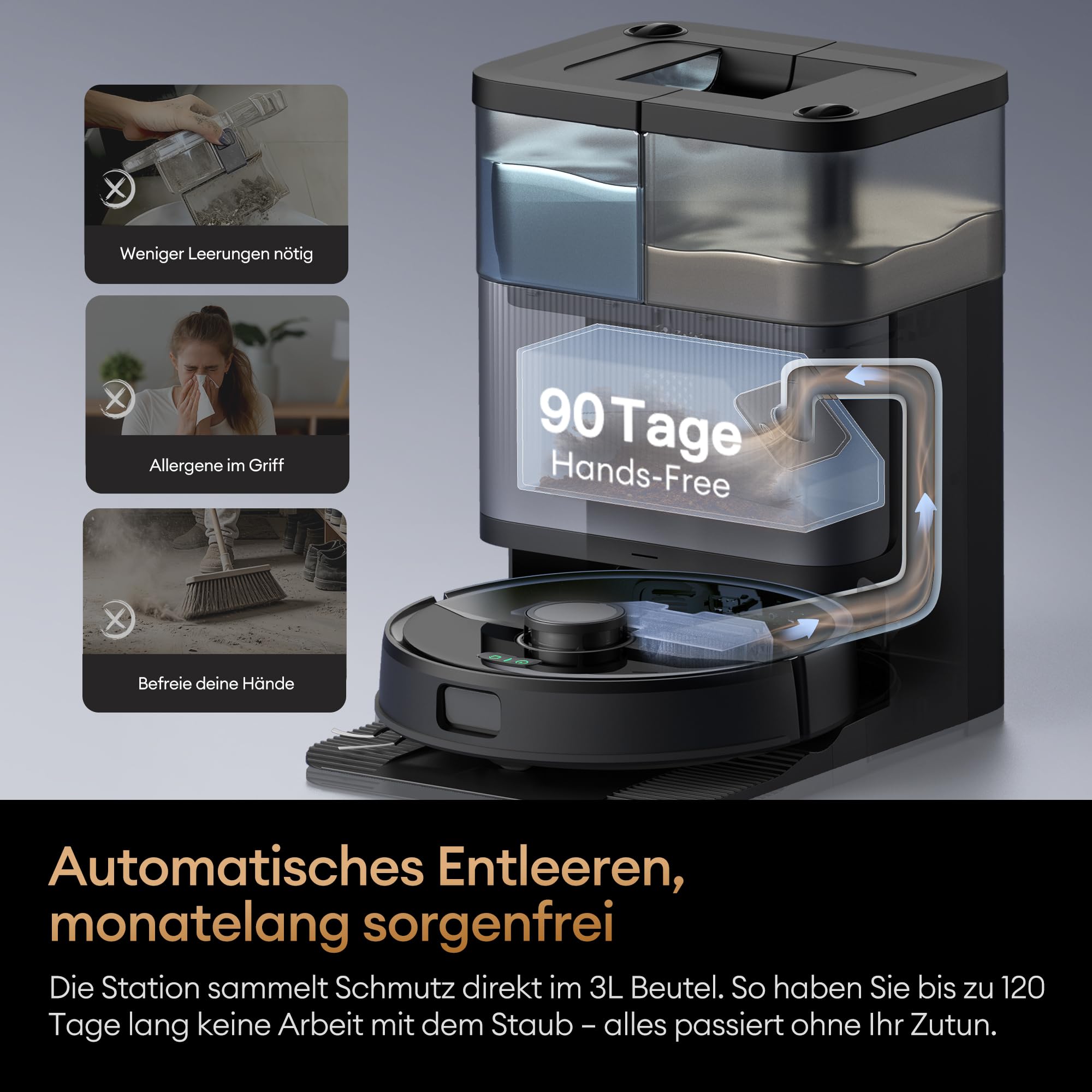 Ultenic MX50 Saugroboter mit Wischfunktion, 20000Pa Saug Wischroboter mit Selbstreinigung, LiDAR Navigation, Ausfahrbare Wischmopps, Zero-Tangle System Saug und Wischroboter, APP Steuerung