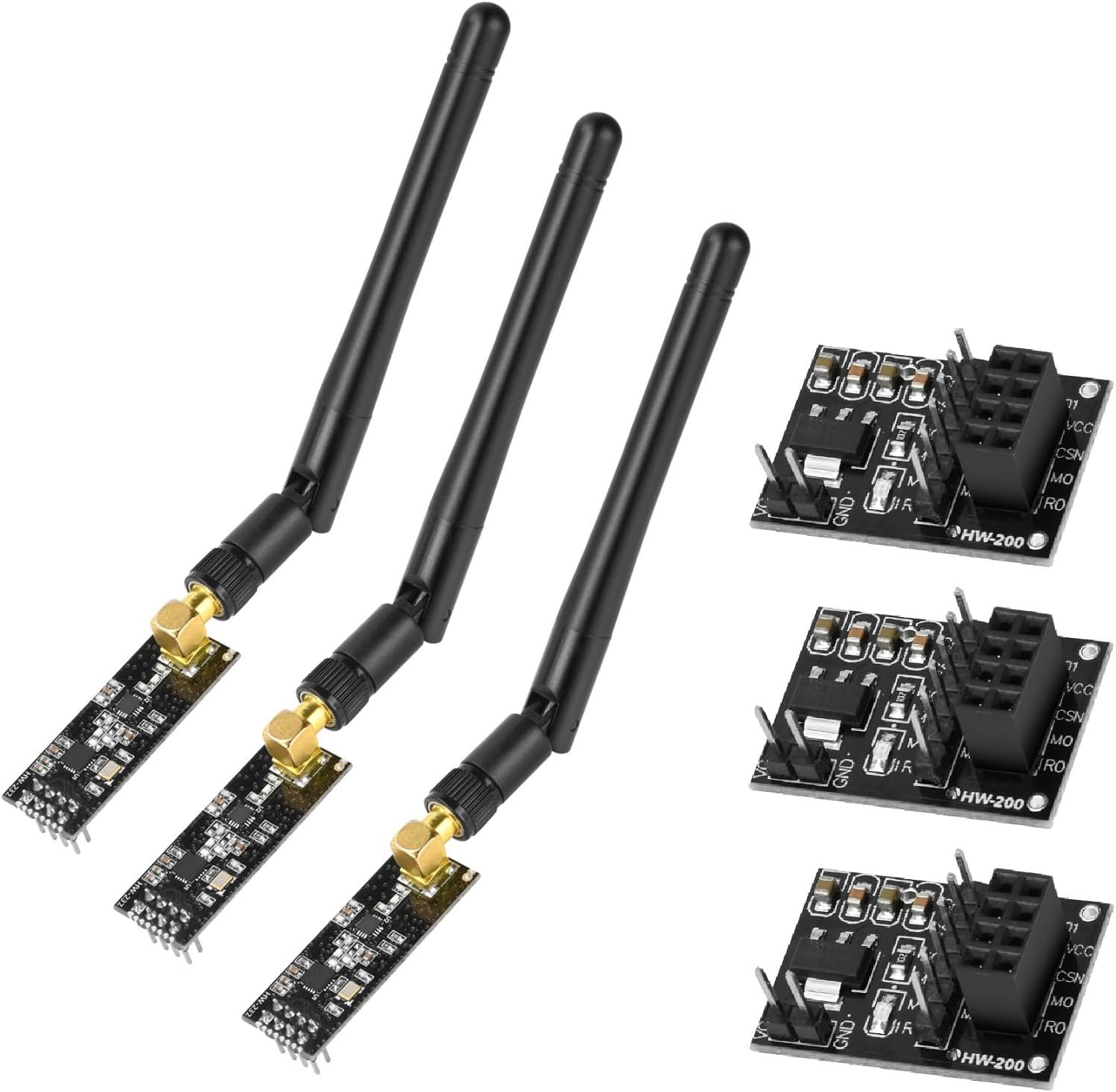Aideepen 3PCS NRF24L01+PA+LNA Module with SMA 2.4 GHz 1100m+3PCS nrf24 8 Pin Socket Breakout Adapters Compatible