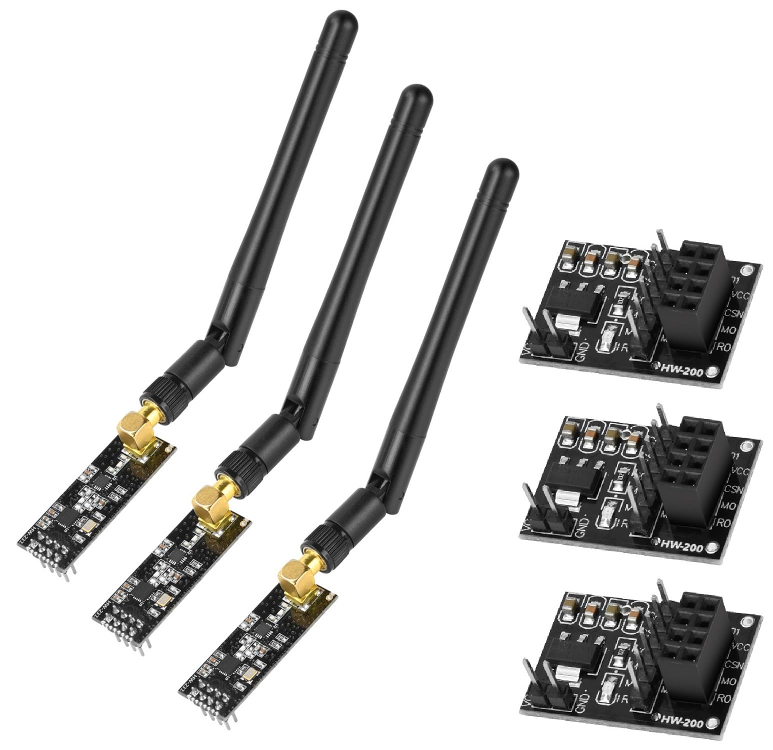 Aideepen 3PCS NRF24L01+PA+LNA Module with SMA 2.4 GHz 1100m+3PCS nrf24 8 Pin Socket Breakout Adapters Compatible