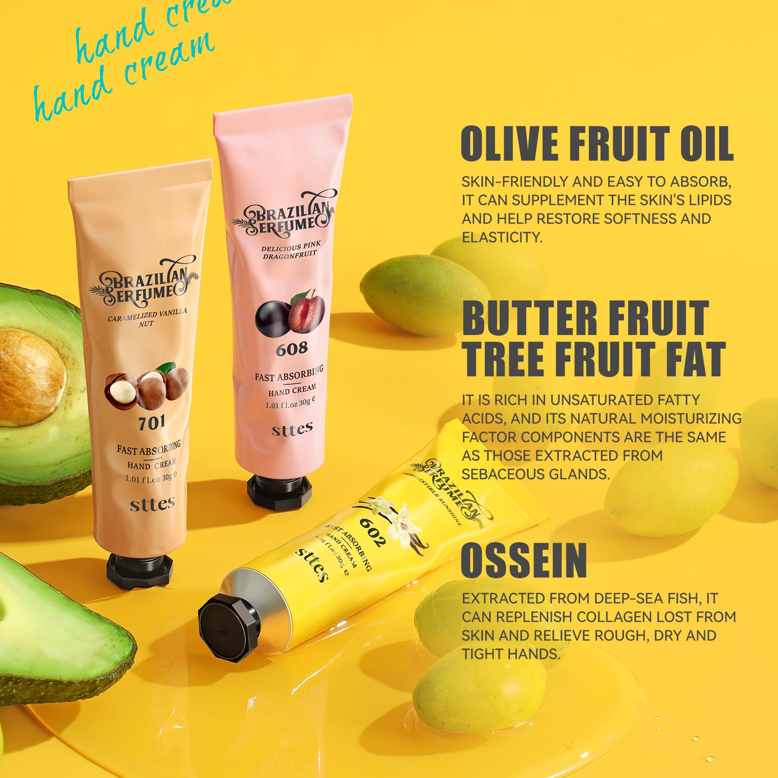 Sttes Perfume Hand Cream, Featuring a Caramel Vanilla Fragrance, Moisturizing and Nourishing, Made with a Pure Vegetable Oil Formula, Free of Mineral Oil, 3.17 fl oz / 90g.