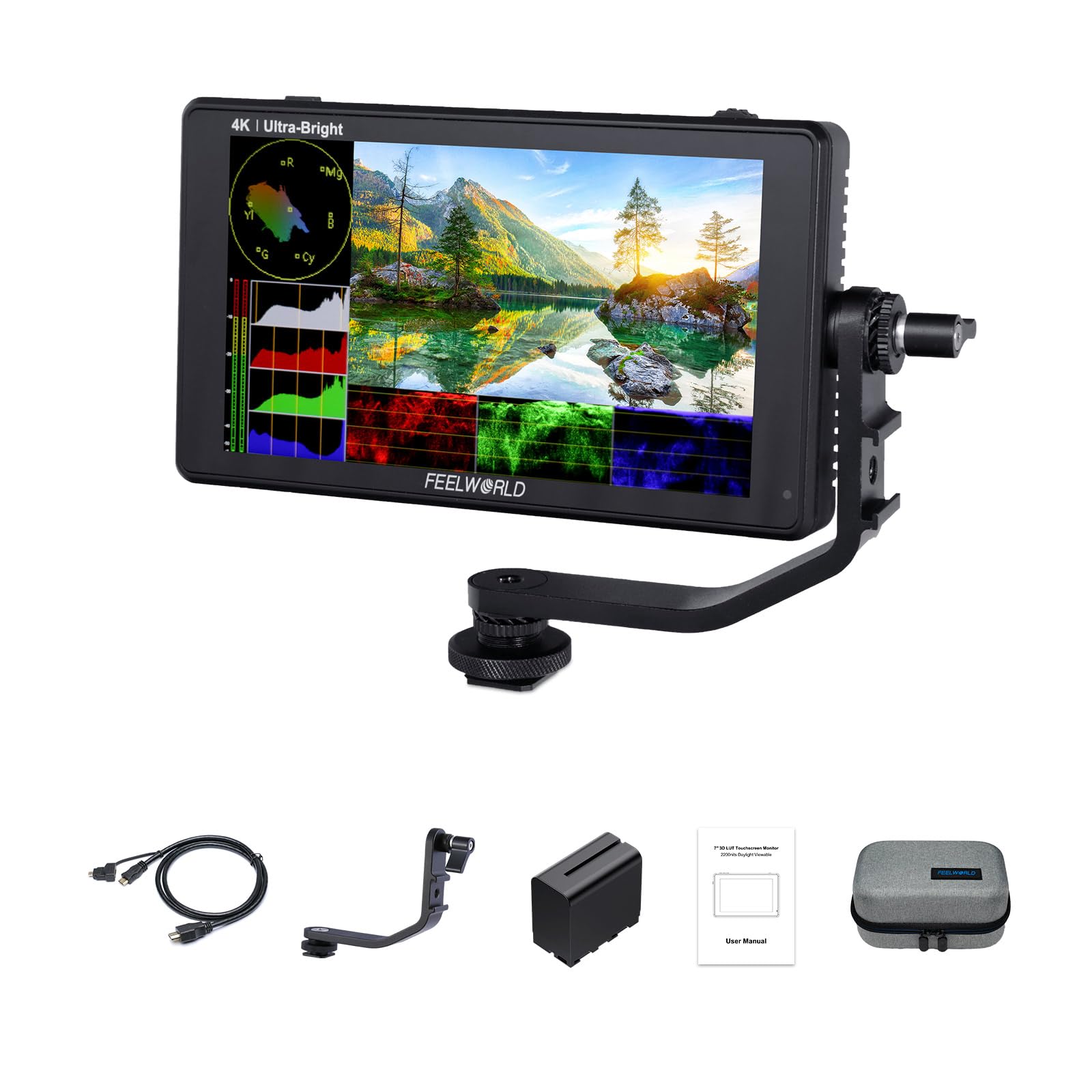 Feelworld LUT6 6 Pollici 2600nits HDR/3D LUT Touch Screen DSLR Monitor da Campo con batteria F750 e borsa per il trasporto Fotocamera Istogramma VectorScope 4K Uscita Ingresso HDMI IPS 1920X1080