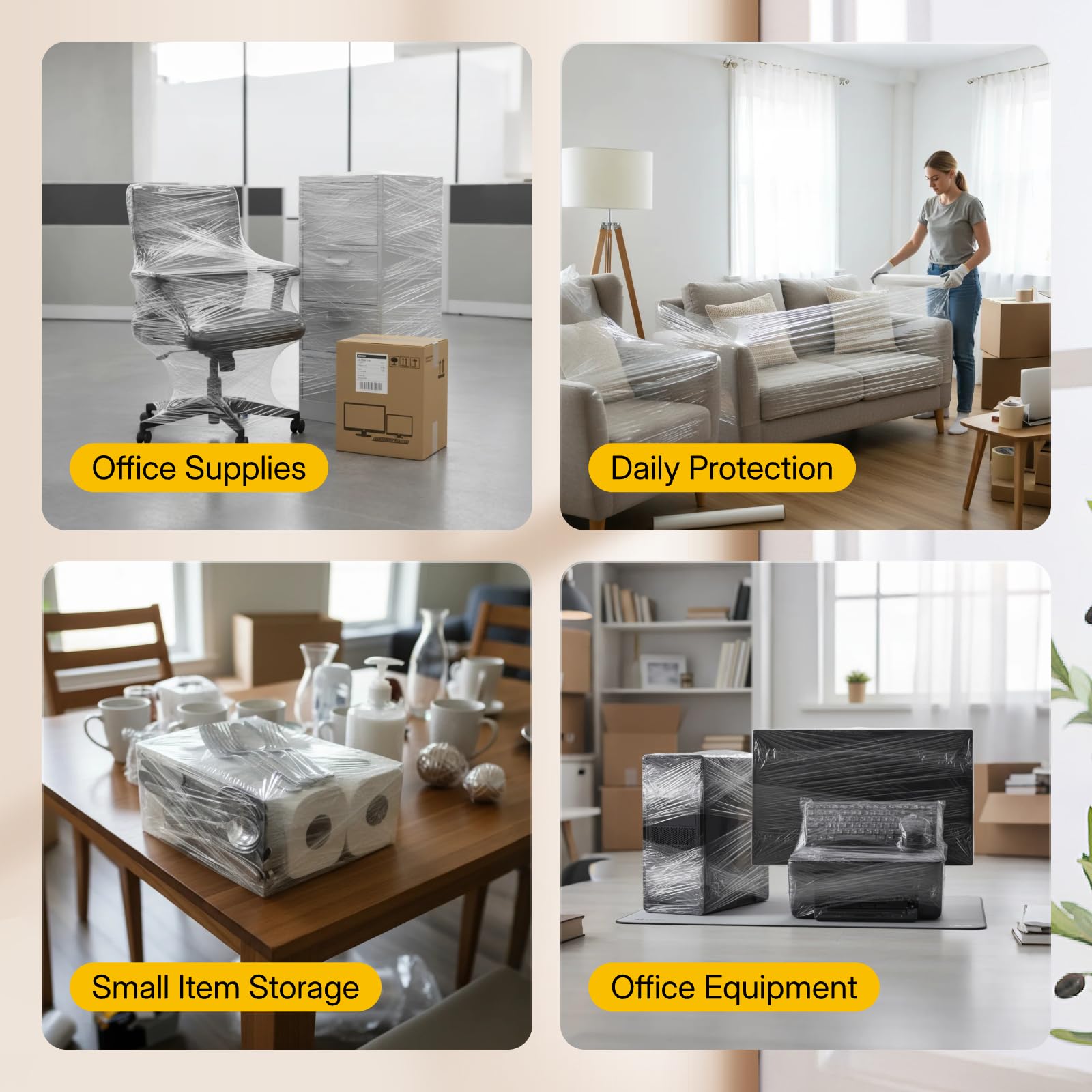 NorthSky Stretchfolie für Paletten, industrielle Stärke, bis zu 800% Dehnung, 20 Mikrometer, transparent, langlebig, haftend, Verpackung, Umzug, robuste Schrumpffolie, 4 Stück (60 Gauge, 45,7 x 5,1