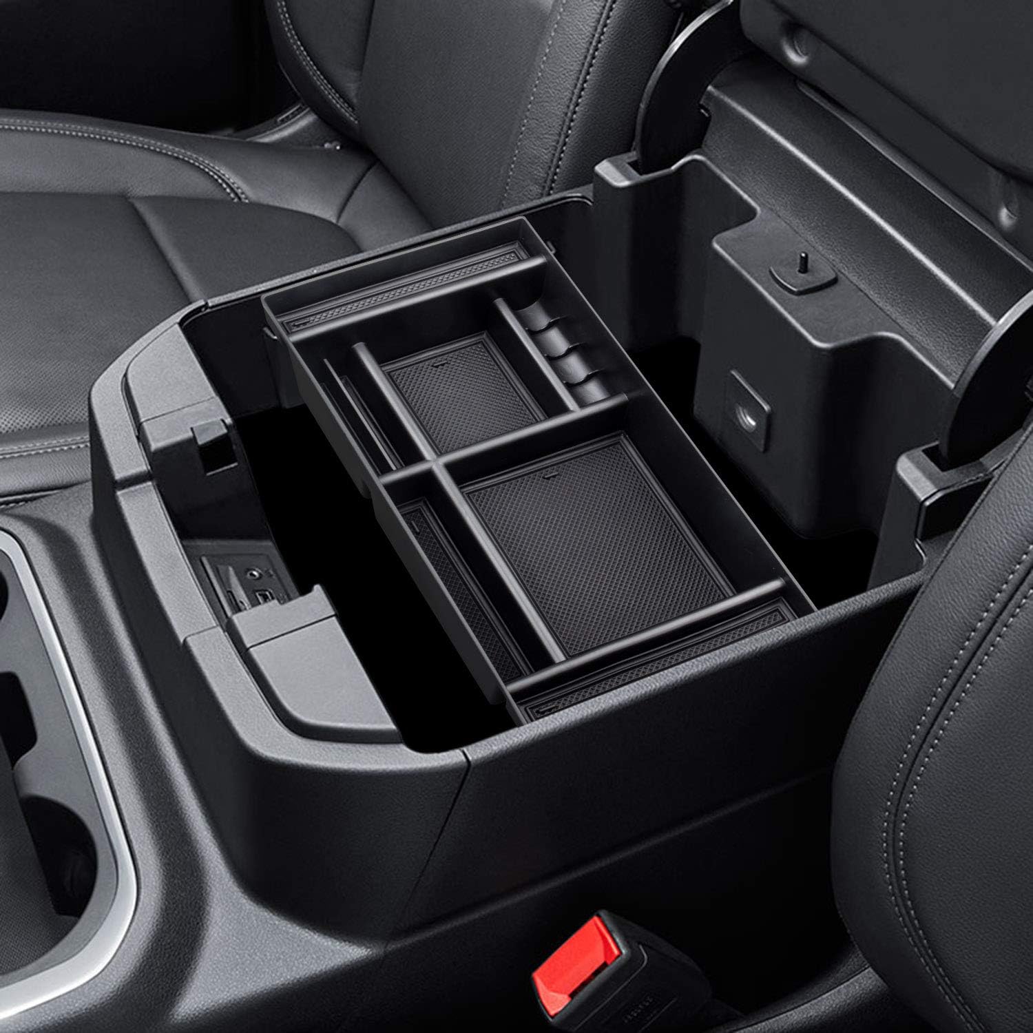 CarQiWireless Center Console Organizer for 2019 2020 2021 2022 Chevy Silverado 1500/GMC Sierra 1500 and for 2020-2023 Chevy Silverado/GMC Sierra 2500/3500 HD Accessories Full Console w/Bucket Seats