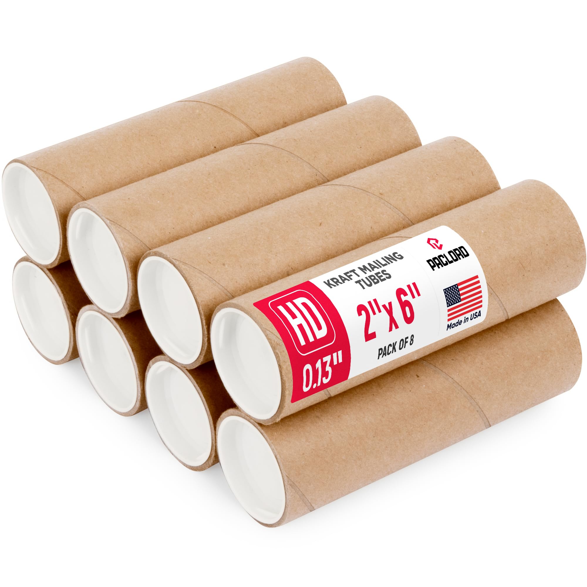 2" x 6" Heavy Duty Made in USA Kraft Paper Mailing Tube, 8 Tubes, 16 Caps