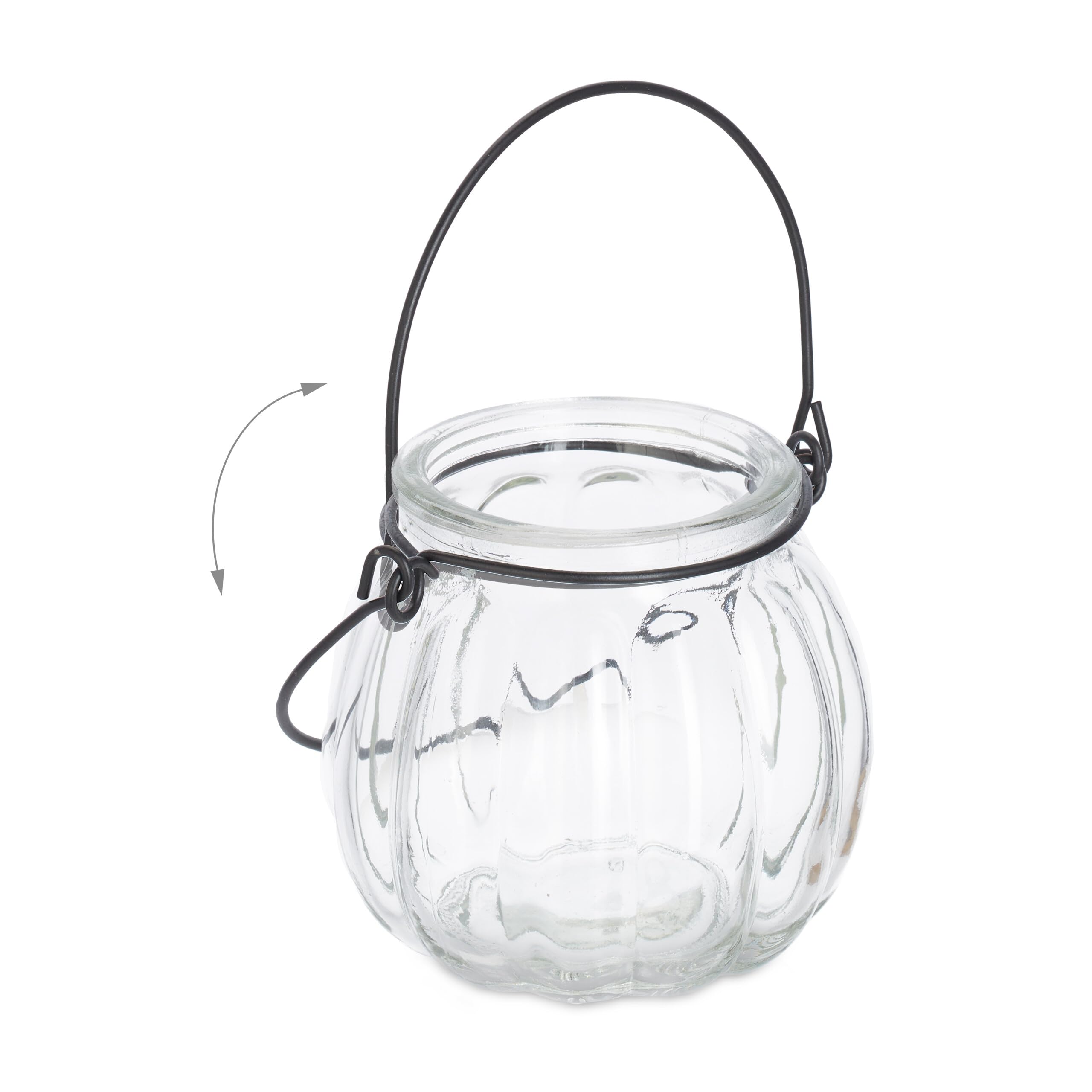 Relaxdays Vasetti Portacandele, Set 12, Vasi in Vetro, Bicchieri Lanterne, con Manico, HxD 7,5 x 8 cm, Trasparente Nero