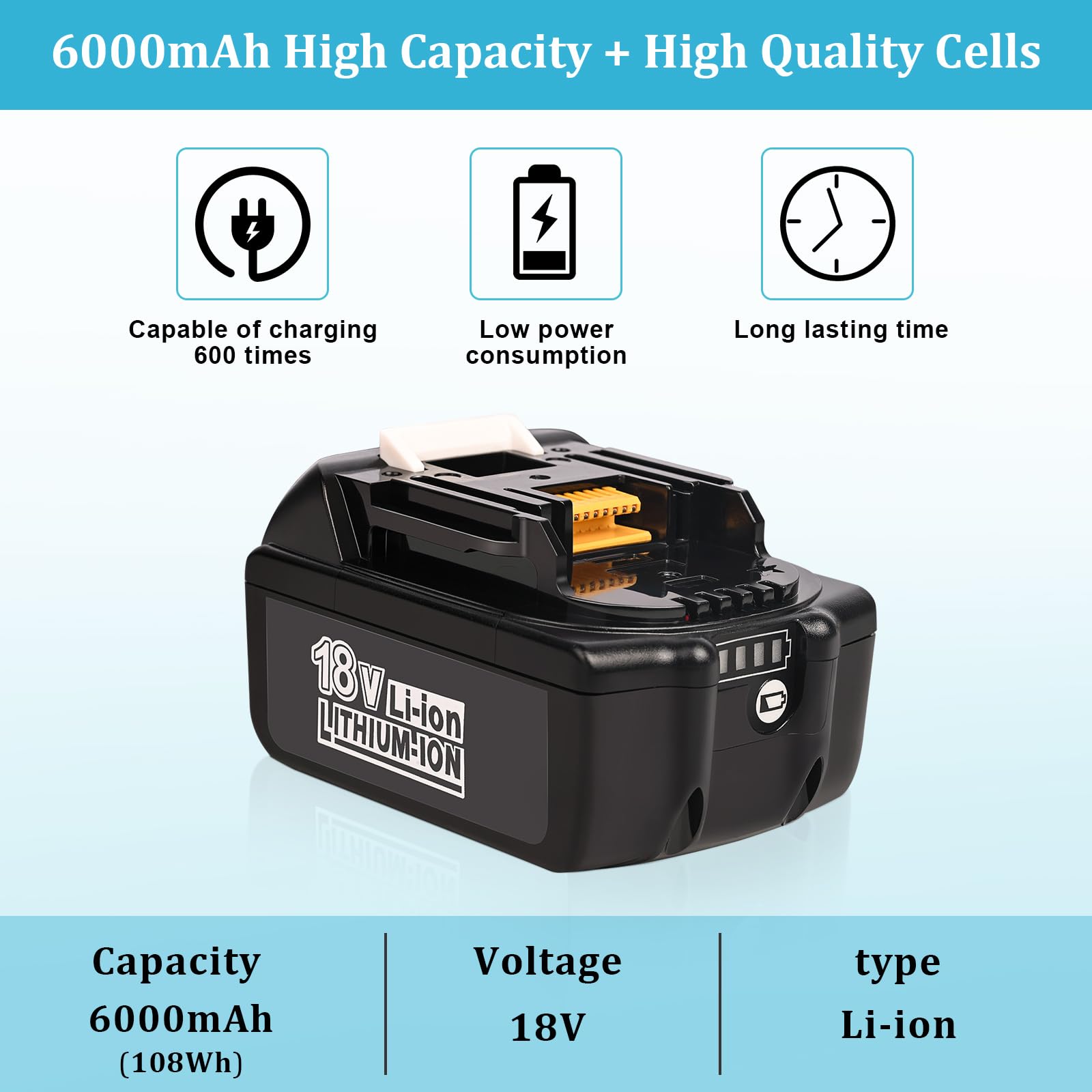 Amazon.com: 牧田18V 電池6.0Ah 的4 件組替換:適用於Makita 電池相容於
