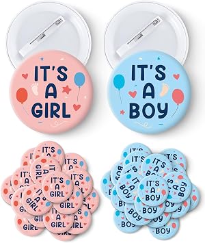 40 Pcs Gender Reveal Button Pins, Boy or Girl Pins, Pink and Blue Gender Reveal Shower Party Baby Clothes Buttons Badges, for Party Game Supplies