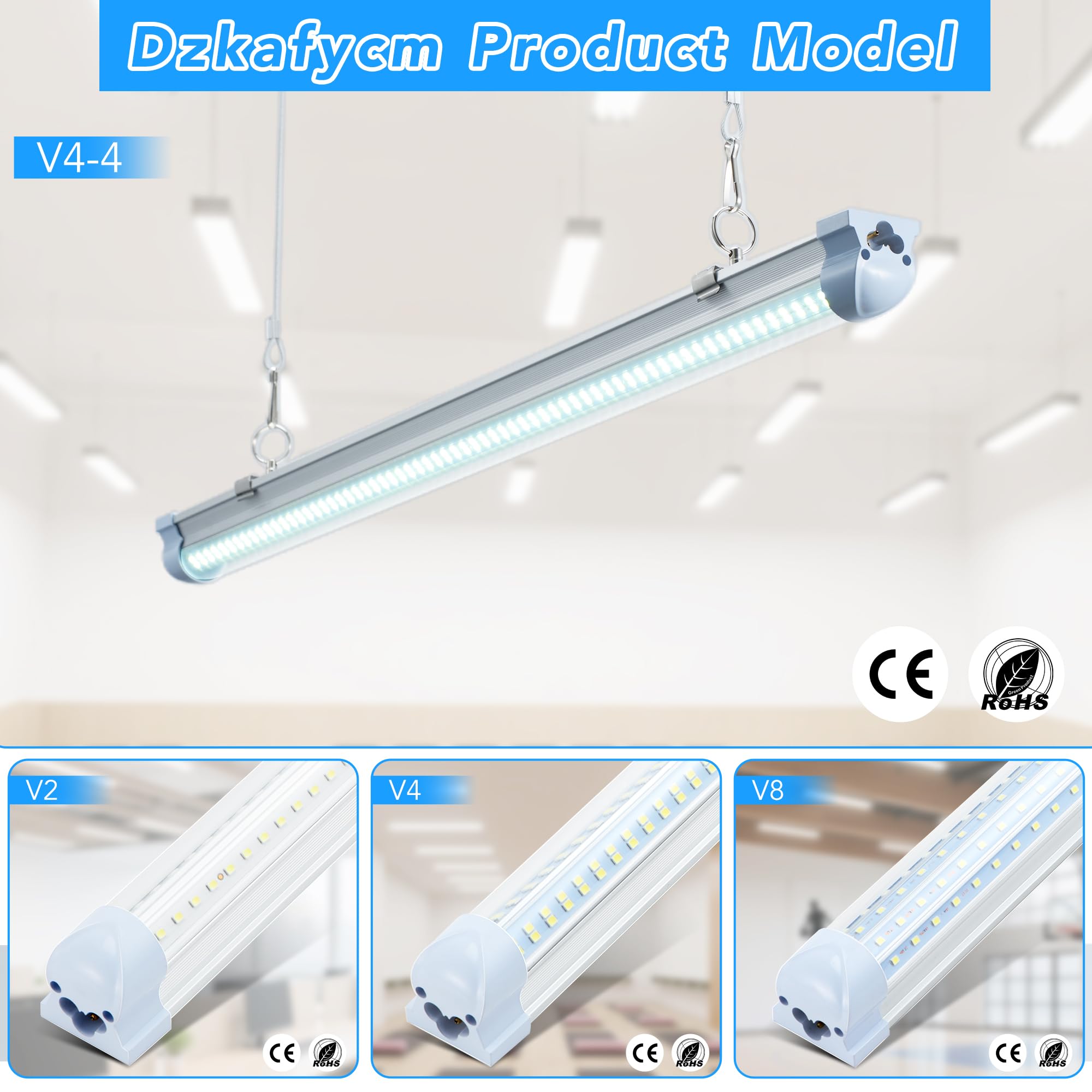 T8 LED Shop Lights 4FT 4 Pack 60W 9600LM 6000K Daylight White Linkable Lighting Plug Play Energy-Saving Work — view 8