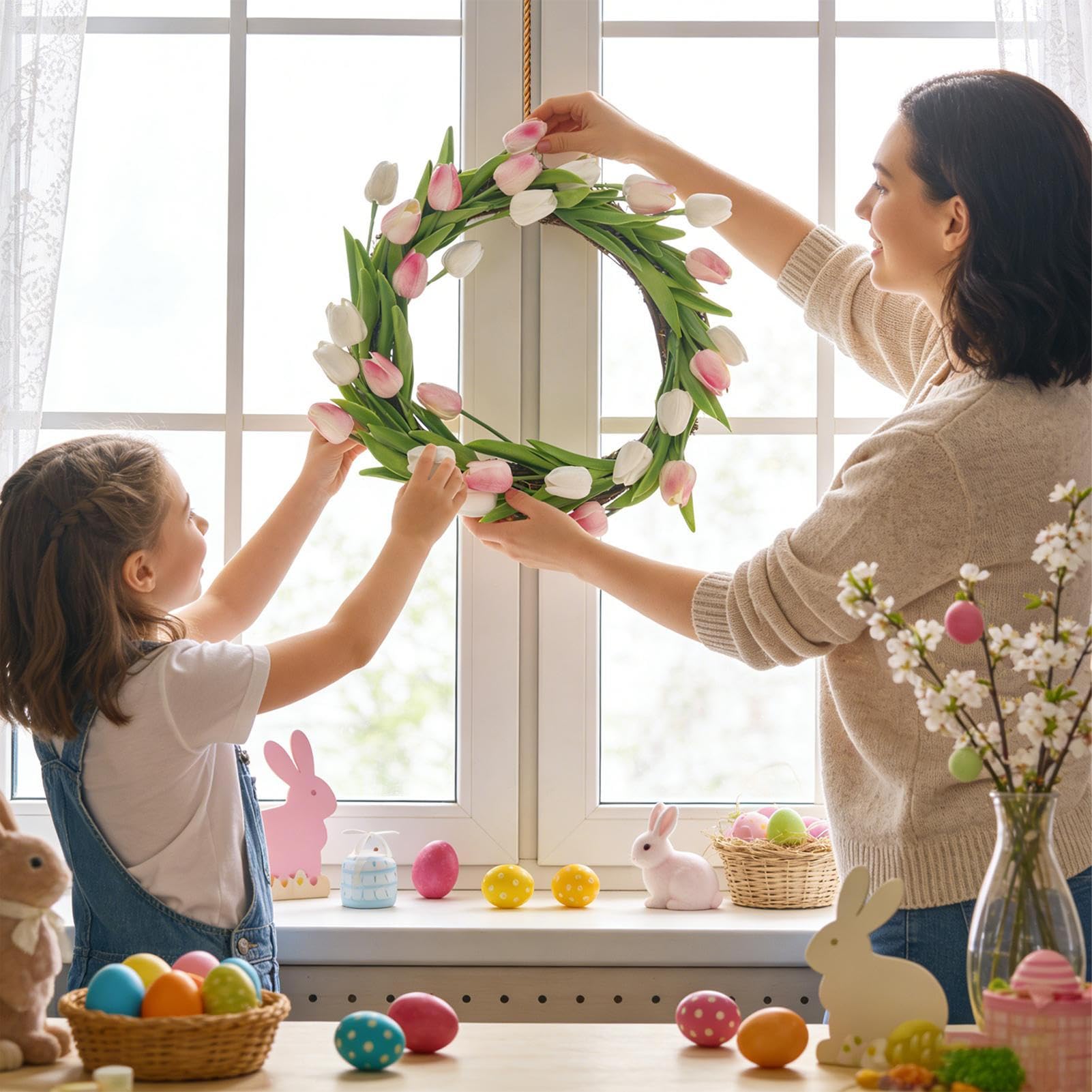 Ghirlanda primaverile – decorazione da parete rustica verde | ghirlande primaverili per la porta di casa | per casa colonica, appartamento, ristorante, interni ed esterni, giardino, cortile, festa di