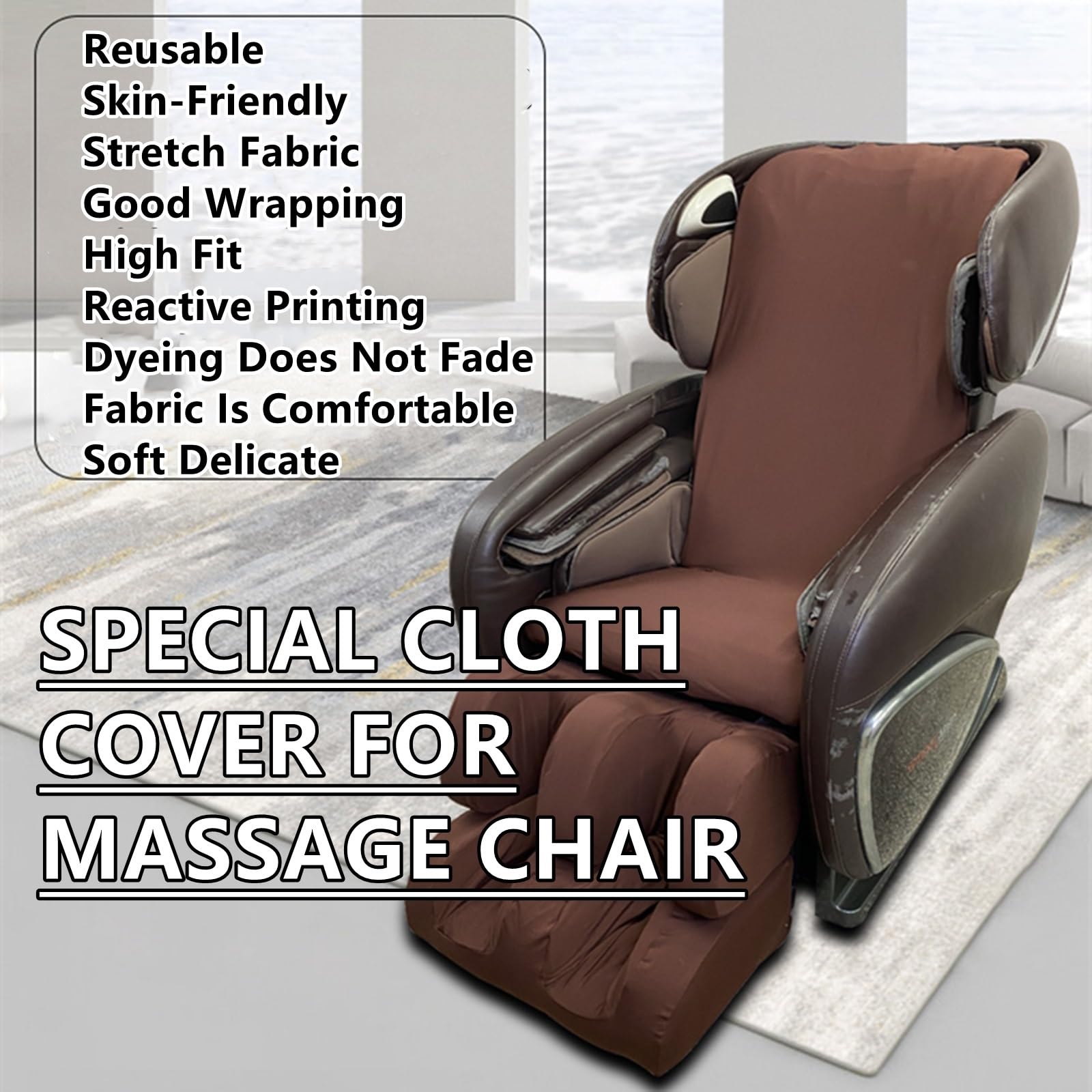 Pokrowiec na fotel masujący, pyłoszczelne pokrowce, uniwersalne zdejmowane pokrowce na fotel do masażu Shiatsu, elastyczna tkanina, pokrowiec na sofę (czarny, stopa)