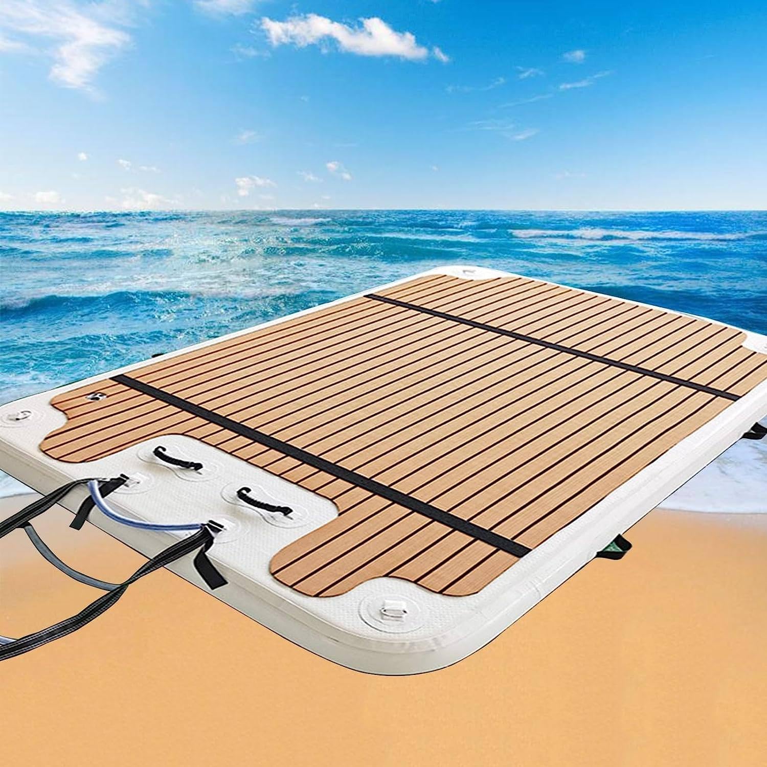 Inflatable Dock Platform, Inflatable Marina Marina, 2 to 8 Person Dock Raft, Gymnastics Mat Water Yoga Mat Non-Slip Surface, Large Floating Cushion Raft Island Air Bed,2 * 2m/6.6 * 6.6ft
