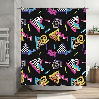 OLGCZM Shower Curtain for Bathroom 80s 90s Memphis Shower Curtains Polyester Fabric Bathroom Decor Curtain with Hooks 72 X72 Inches